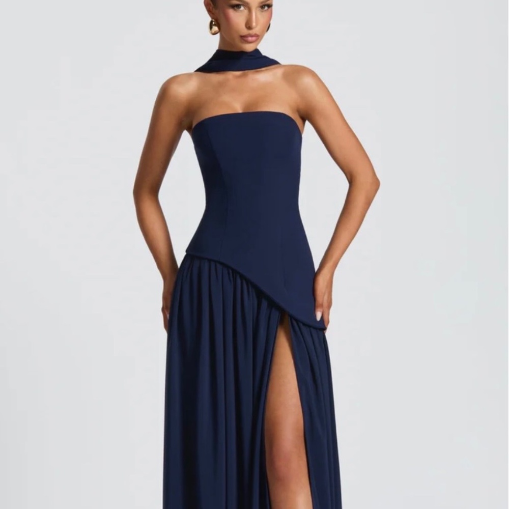 Sophisticated Midnight Blue Strapless Maxi Dress